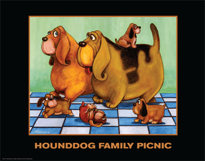 Hounddog Family Picnic by Kourosh | 14 x 11 Fine Art Print