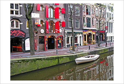 Framed Art White Boat in Red Light District by Igor Maloratsky