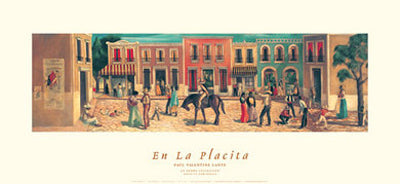 Framed Art En la Placita by Paul Valentine Lantz | 16 x 36