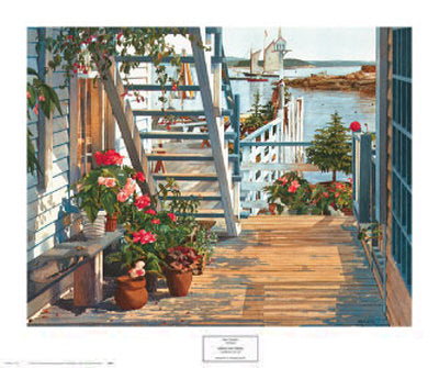 Framed Art Blue Stair and Begonias, 1987 by John Atwater | 16 x 20