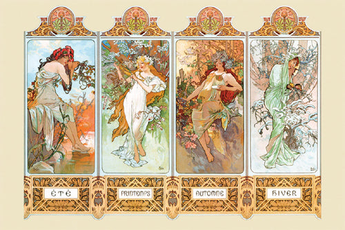 Framed Art The Four Seasons, 1896 by Alphonse Mucha | 24 x 36
