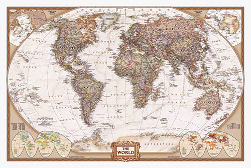 Framed Art Map of the World 24 x 36