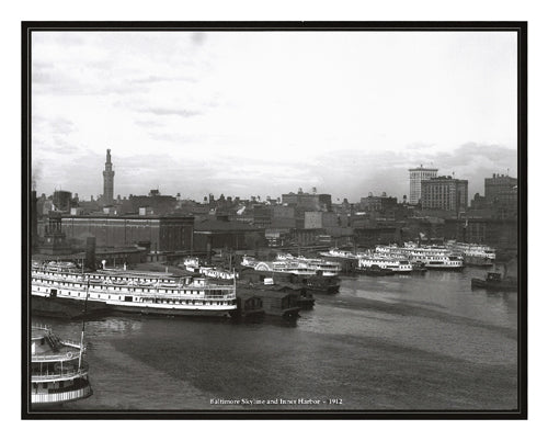 Framed Art Baltimore Skyline and Inner Harbor, 1912 16 x 20