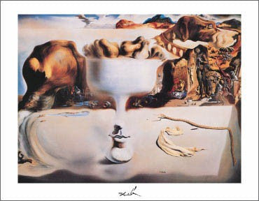 Appariton of Face and Fruit Dish on a Beach by Salvador Dali