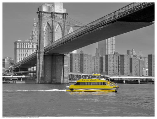 Framed Art NY Water Taxi Under Brooklyn Bridge by Phil Maier | 12 ½ x 16 ½ Art...