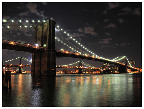 Framed Art Brooklyn Bridge at Night (color) by Phil Maier | 12 ½ x 16 ½