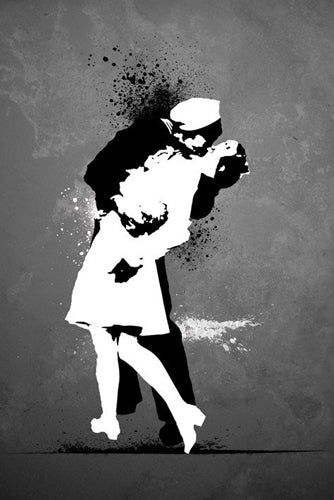 War's End Kiss Graffiti Wall Art | 36 x 24 Fine Art Print