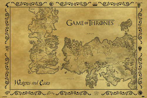 Game Of Thrones: Antique Map of Westeros & Essos Wall Art