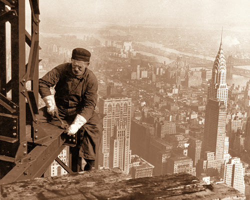 Framed Art Worker Atop Empire State Building, 1930 by McMahan Photo Archive