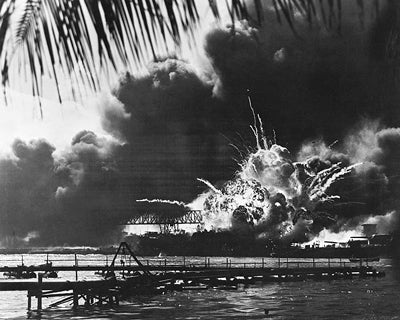 Framed Art USS Shaw Explodes at Pearl Harbor, December 7, 1941 by McMahan Phot...
