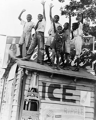 Framed Art African American Boys with Coca-Cola Sign, Little Rock, AR, 1938 by...
