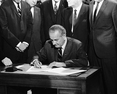Framed Art President Lyndon B. Johnson Signing the Civil Rights Act of 1968 by...