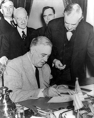 Framed Art President Franklin D. Roosevelt Signing Declartion of War Against J...