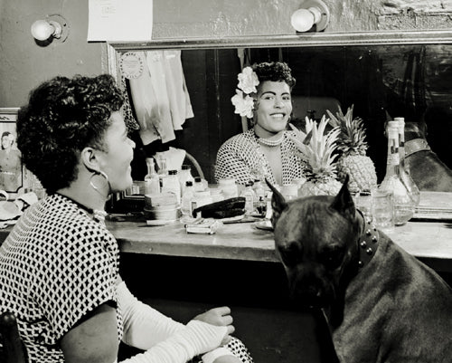 Framed Art Billie Holiday in Dressing Room with Her Dog “Mister”, NYC, 1946 by...