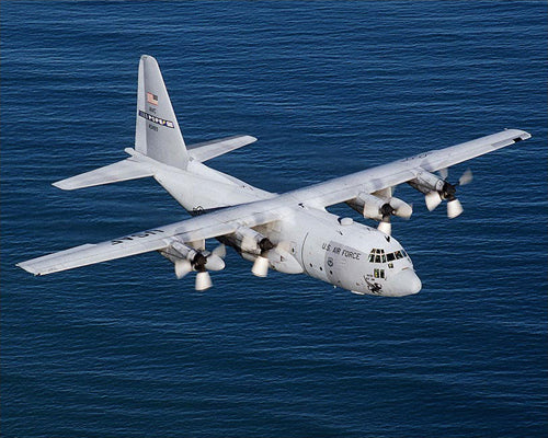 Framed Art C-130 Hercules Over Ocean, 1990’s by McMahan Photo Archive