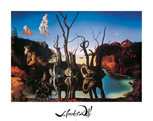 Framed Art Swans Reflecting Elephants by Salvador Dalí | 22 x 28