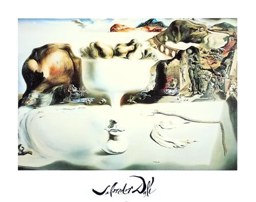 Framed Art Apparition of Face and Fruit Dish on a Beach by Salvador Dalí