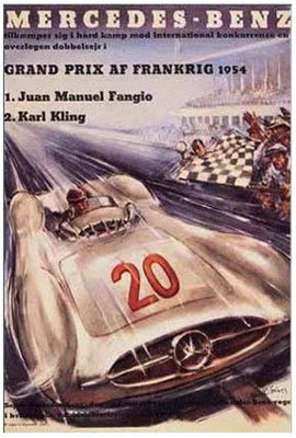 Framed Art Mercedes-Benz, French Grand Prix, 1954 17 3/4 x 13 5/8 Ar...