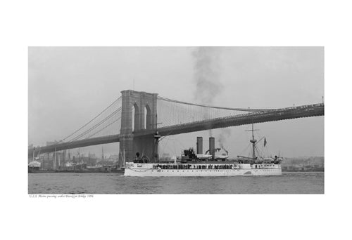 Framed Art USS Maine Passing Under Brooklyn Bridge, 1896 