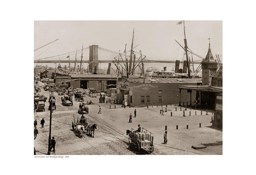 Framed Art South Street and Brooklyn Bridge, 1900 (sepia) 