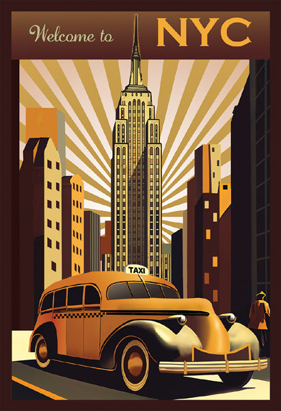 Framed Art Welcome to NYC (Taxi & Empire State Building) 