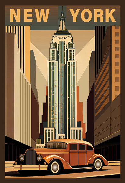 New York (Empire State Building & Classic Car) Wall Art