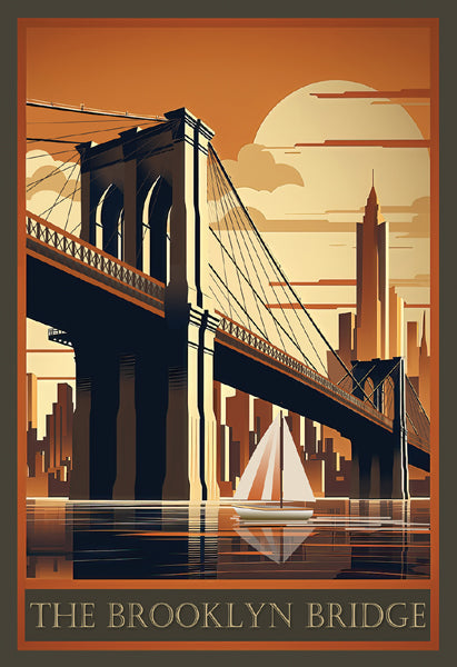 Framed Art Brooklyn Bridge (Moonrise) 18 ½ x 12 ½