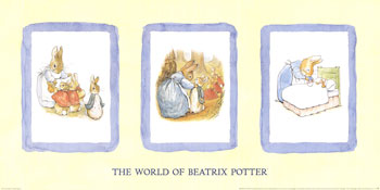 Framed Art Peter Rabbit Family Triptych by Beatrix Potter | 12 x 24