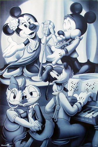 Mickey & Friends: Nightclub B&W by Walt Disney | 36 x 24 Fine Art Print