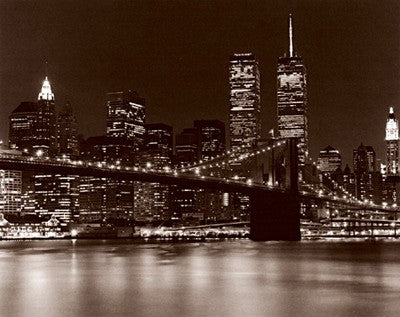 Over the Brooklyn Bridge at Night by Walter Gritsik
