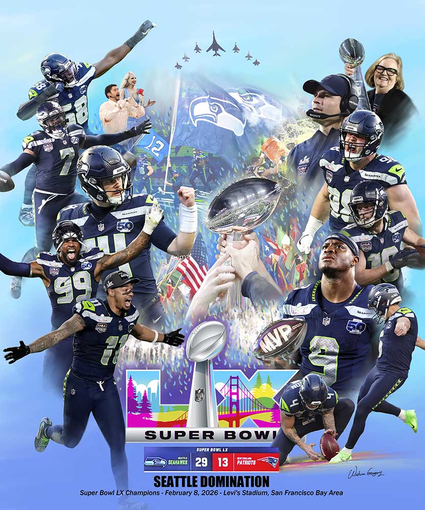 Seattle Seahawks: Super Bowl LX: 20x24 By Wishum Gregory, Wall Art  Decor